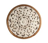 BLWOTMOR Panneau d'Art Mural Monté Tableau Décoratif Bois Sculpté Relief Floral Cadre Bordure Massif Patine Douce Effet Matériau, Petit A2550, Sculpture Murale Florale Ronde En Bois
