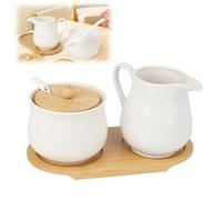 BlyeMichdi Ensemble Sucrier et Crémier, Lot de 2 Sucriers en Céramique, avec Cuillère et Couvercle, Pot à Crème en Céramique, Boîte à Épices pour Sucre, Sel, Fromage, Spice Jar pour Cuisine