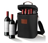 BlyeMichdi Sacs à Vin Isothermes Anti Fuite Portable, Glacière Souple Isotherme pour 4 Bouteilles, Pochette de Bouteille avec Bandoulière Réglable, pour Voyage, Pique-Nique, Fête, 22 x 18 x 32 cm