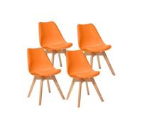 BM Home - Lot de 4 Chaises Tulipes Scandinaves - Pieds Hêtre Massif - Orange