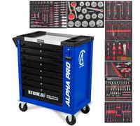 BM TOOLS Servante d'Atelier Garage Automobile Alpha-Pro - 9 Tiroirs - 311 Outils, 4 Roues, 2 Freins, Chariot Mecanicien - Bleu