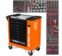 BM TOOLS Servante d'Atelier Garage Automobile Alpha-Pro - 9 Tiroirs - 311 Outils, 4 Roues, 2 Freins, Chariot Mecanicien - Orange