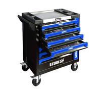 BM TOOLS Servante d'atelier Mécanique 9/7 Monster Blue 7 tiroirs Pleins, Tiroir en façade - 257 Outils - Chariot sur roulettes