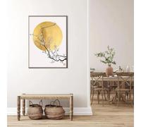 BMGKYAGL Affiches imprimées représentant des fleurs de cerisier Sakura, lune dorée, paysage oriental asiatique, décoration moderne minimaliste zen Feng Shui, cadre 40 x 60 cm