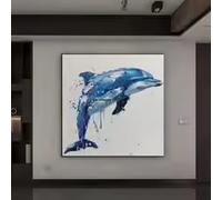 BMGKYAGL Dauphin bleu = Tableau carré acrylique sur toile, œuvre d'art moderne et personnalisée (50 x 50 cm/sans cadre)