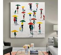 BMGKYAGL Tableau abstrait coloré représentant des personnages avec des parapluies, sur toile texturée, décoration pour salon (60x60cm/sans cadre)
