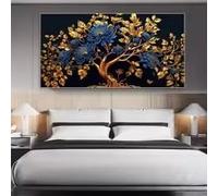 BMGKYAGL Tableau élégant sur toile représentant un arbre à argent doré et des fleurs (30 x 60 cm/Cadre intérieur)