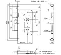 BMH serrure à mortaiser 1000 cylindre rond avec changement, gauche, têtière 24 mm,inox