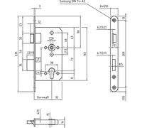 BMH Serrure de porte de secours 1028, PZ 72, 1-flat. radio. B/EN 179, gauche, DM65/24, inox
