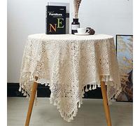 BMIDRUT Nappe en crochet Beige - Doilies - Carrées - Vintage - Dentelle - Coton - Nappe de table - Couverture de table - Décoration de table pour mariage et fête à la maison (90x90 cm / 35x35 pouces)