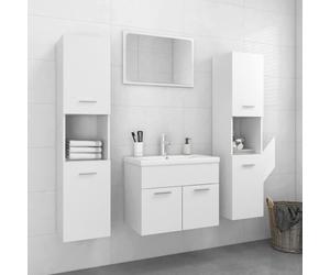 BMP - Luxueux SALLE DE BAIN COMPLETE 4PCS, 2xArmoire haute, Armoire d'évier, Miroir Blanc Aggloméré 1527O2