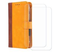BMPNLSZ Etui pour Kyocera Digno BX4 + 2 Verre trempé(6,1") - Jaune-FG | HD Anti Rayures Film Protection écran - Fermeture Pliant Coque Cover Housse de Protection