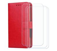 BMPNLSZ Etui pour Kyocera Digno BX4 + 3 Verre trempé(6,1") - Rouge-SXT | HD Anti Rayures Film Protection écran - Fermeture Pliant Coque Cover Housse de Protection