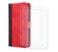 BMPNLSZ Etui pour Kyocera Digno BX4 + 4 Verre trempé(6,1") - Rouge-FG | HD Anti Rayures Film Protection écran - Fermeture Pliant Coque Cover Housse de Protection
