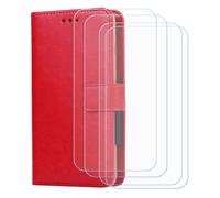 BMPNLSZ Etui pour Kyocera Digno BX4 + 4 Verre trempé(6,1") - Rouge-SXT | HD Anti Rayures Film Protection écran - Fermeture Pliant Coque Cover Housse de Protection