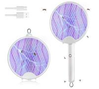 BNGXR 3 en 1 Raquette Anti Moustique Electrique, 3000V Raquette Pliable Rechargeable Moustique, 800mAh Raquette Insectes Protection de Maille 3 Couches avec USB-C pour Intérieur (Blanc)