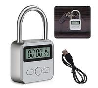 BNGXR Affichage de Lock, Serrure Intelligente avec LCD Écran Verrouillage de Temps Intelligent Rechargeable USB Verrou de Minuterie en Métal pour Prévenir Les Mauvaises Habitudes (Argent)