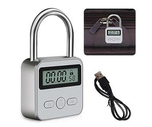BNGXR Affichage de Lock, Serrure Intelligente avec LCD Écran Verrouillage de Temps Intelligent Rechargeable USB Verrou de Minuterie en Métal pour Prévenir Les Mauvaises Habitudes (Argent)