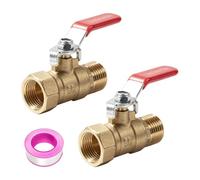 BNGXR Lot de 2 robinets à boisseau sphérique en laiton 1/2" avec poignée à levier, vanne d'arrêt AG/IG PN25 DN15 avec bande d'étanchéité, passage complet pour eau, gaz, sanitaire