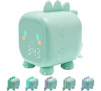 BNGXR Réveil Lumineux Dinosaure, réveil numérique veilleuse, minuterie, Fonction Snooze, Horloge Rechargeable Fille garçon (Vert)