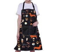BNQL Joli tablier de cuisine teckel avec poches, cadeau pour les amoureux des teckels, Tablier teckel, L