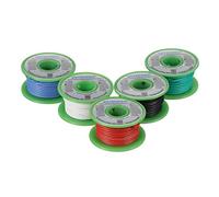BNTECHGO Bobine de fil en silicone ultra flexible de calibre 18-5 couleurs : rouge, noir, blanc, bleu, vert, haute résistance - 200 °C - 600 V - Fil électronique 18 AWG - 150 brins de fil de cuivre
