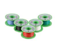 BNTECHGO Bobine de fil en silicone ultra flexible de calibre 22-5 couleurs : rouge, noir, blanc, bleu, vert, haute résistance 200 °C - 600 V - Fil électronique 22 AWG - 60 brins de fil de cuivre