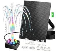 Boadw Pompe de bassin solaire 6W avec batterie 1800mAh - Fontaine solaire pour l’extérieur, idéale pour bain d’oiseau, petit bassin et jeu d’eau - 10 styles de jet et 8 LED colorées