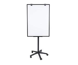 BoardsPlus Chevalet mobile, base mobile noire avec 5 roues, tableau blanc magnétique, cadre en aluminium noir, 70 x 100 x 180 cm