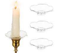 Bobèches en verre pour bougeoirs, 3 pièces protège-gouttes pour bougies, anneaux pour bougies coniques, récupérateur de gouttes pour bougeoir, pour mariage fête église maison (Festonné, transparent)
