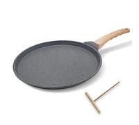 Bobikuke Poêle à Crêpes 25 cm - Crêpière avec Revêtement Antiadhésif - Fonte Aluminium - Tous Feux dont Induction - Noir