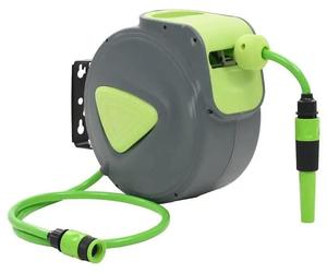 Bobine automatique à fixer au mur pour tuyau d'arrosage - Tuyau d'arrosage de jardin de 10+1 mètres - Tuyau en PVC - Rotation à 180° - Enrouleur automatique - Vert clair