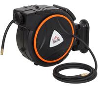 Bobine automatique pour tuyau d'air comprimé - 20 mètres de tuyau + 2 mètres de flexible - Diamètre de 1,27 cm - Plastique - Noir