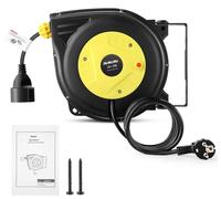 Bobine de câble automatique professionnelle, 10 m + 3 m | Bobine de câble rétractable à fixer au mur ou au plafond | Enrouleur de câble automatique de 1250W à 2000W | Rotation à 180° | Adaptée aux esp