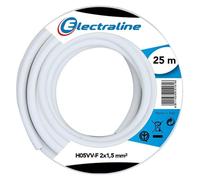 Bobine de câble de 25 mètres, type H05VV-F, 2 x 1,5 mm², de couleur blanche