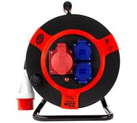 Bobine de câble de 25 mètres, type H07RN, indice de protection IP44, puissance de 9000W, avec connecteurs CEE et 2 prises rouges