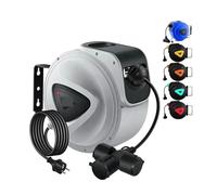 Bobine de câble, Enrouleur de câble d'alimentation électrique rétractable 20 m for appareils électroménars, enrouleur 65 pieds, ranment cordon métallique robuste(Grijs)