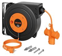 Bobine de câble VEVOR, 20 mètres, 3000 W, enrouleur de câble automatique, 16 AWG/3 fils, pour montage au plafond ou au mur, 3 prises, protection contre la surchauffe à 56 °C, prise triple éclairée, av