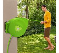 Bobine de tuyau d'arrosage automatique QEENTOE, 30m+ 2m, avec douchette manuelle et tuyau d'arrosage rotatif à 180°, pour jardin, irrigation et lavage de voitures (vert)