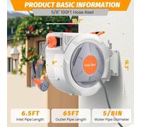Bobine de tuyau d'arrosage - Bobine à tuyau - Boîtier de tuyau d'arrosage - Support de tuyau - Rangement pour tuyau - Système de rétractation automatique