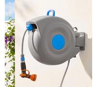 Bobine de tuyau d'arrosage de 30 mètres, à fixer au mur, avec pistolet de pulvérisation à 9 jets, résistante aux UV et au gel, pivotante à 180°, avec accessoires inclus