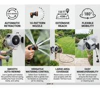 Bobine de tuyau de jardin rétractable - Bobine de tuyau autoportante - Système de remontée automatique - Plastique ABS - Blanc