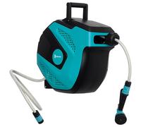 Bobine de tuyau pivotante à 180°, boîte murale pour tuyau avec tuyau de 15 m, douchette multifonction avec 7 modes, couleur vert et noir | Protection contre le gel jusqu'à -5°C | 44 x 22,5 x 41 cm