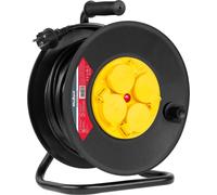 Bobine d'extension Rebel, 4 prises, 25 mètres, indice de protection IP44, 3 x 1,5 mm², conception robuste, montée sur une bobine