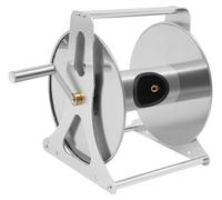Bobine pour tuyau d'arrosage - Poignée de transport - Pour tuyaux jusqu'à 50 mètres/15 mm - Montage au sol ou au mur - Acier inoxydable - Capacité de charge : 20 kg - Argenté