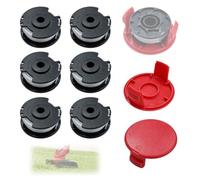 Bobines de fil de rechange pour coupe-bordure sans fil Einhell GE-CT 18/28 Li et GE-CT 18/28 Li TC, compatibles avec bobine TLE-03 et couvercle TLE-03-1 - Pack de 6 bobines de fil + 2 couvercles