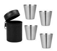 BOBITALK Lot de 4 gobelets à liqueur en acier inoxydable - Flasque portable en métal - Gobelets empilables avec 1 sac en cuir - Pour camping, pique-nique, randonnée (30 ml)
