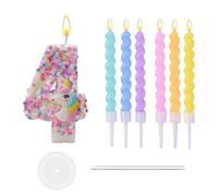 BOBOZHONG Bougies Anniversaire Numéro 4,Décoration de gâteau d'anniversaire Licorne,3D Arc-en-Ciel Bougie,Decoration Gateau,Bougies Gâteau Topper Decoration,Bougie de fête Scintillante