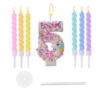 BOBOZHONG Bougies Anniversaire Numéro 5,Décoration de gâteau d'anniversaire Licorne,3D Arc-en-Ciel Bougie,Decoration Gateau,Bougies Gâteau Topper Decoration,Bougie de fête Scintillante