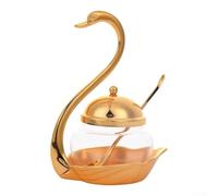 Bocal à assaisonnement en verre transparent avec cadre en alliage poli, sucrier en métal avec couvercle scellé et cuillère pour le rangement de la maison, de la cuisine, bouteille d'épices décorative